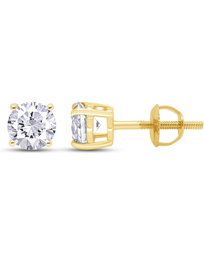 Round Natural Diamond Stud (IGI Certified 0.70 ct & up) Plus Quality Screw Back Earrings in 14k Solid Gold, 0.04 Ctw - 2.00 C...