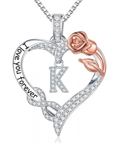 Rose Flower Heart Necklaces for Women Girls - S925 Sterling Silver Initial Necklace Infinity Heart Necklaces for Women Girls ...