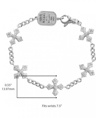 Unisex .925 Sterling Silver Signature Bracelet Collection- Choice of Style and Size 7.5 Inches Cross Station Bracelet - Clear...