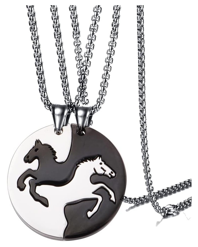 Customize Matching Horse Circle Couple Necklace Double Horse His Her Can Engraved Pendant Interlocking Split Relationship BFF...