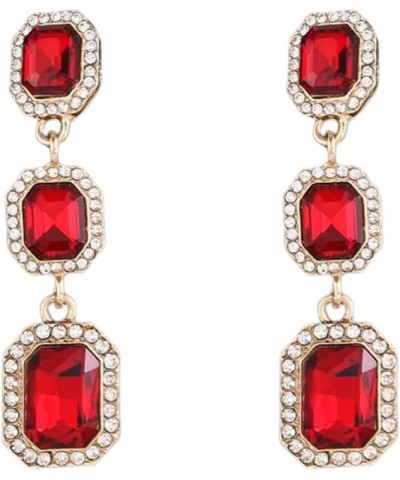 Classical Vintage Rhinestone Rectangle Dangle Earrings Crystal Wedding Bridal Drop Earrings for Women Red $6.59 Earrings