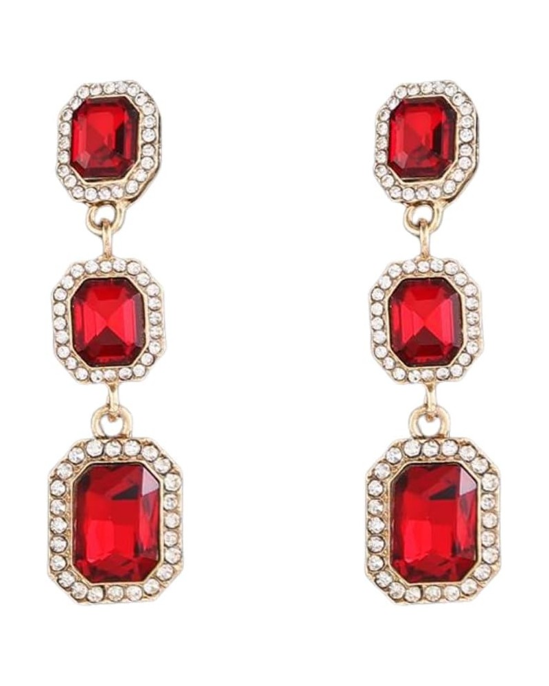 Classical Vintage Rhinestone Rectangle Dangle Earrings Crystal Wedding Bridal Drop Earrings for Women Red $6.59 Earrings