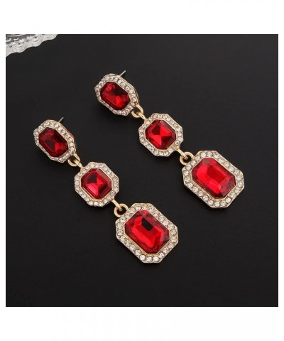 Classical Vintage Rhinestone Rectangle Dangle Earrings Crystal Wedding Bridal Drop Earrings for Women Red $6.59 Earrings