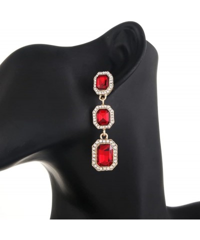 Classical Vintage Rhinestone Rectangle Dangle Earrings Crystal Wedding Bridal Drop Earrings for Women Red $6.59 Earrings