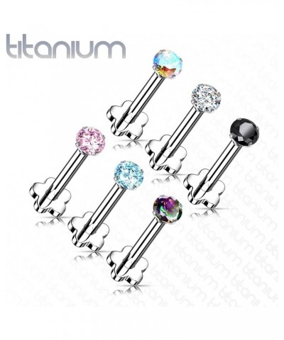 Dynamique Implant Grade Titanium Threadless Push In Flower Base Labret, Flat Back Studs With CZ Prong Set Top For Cartilage, ...