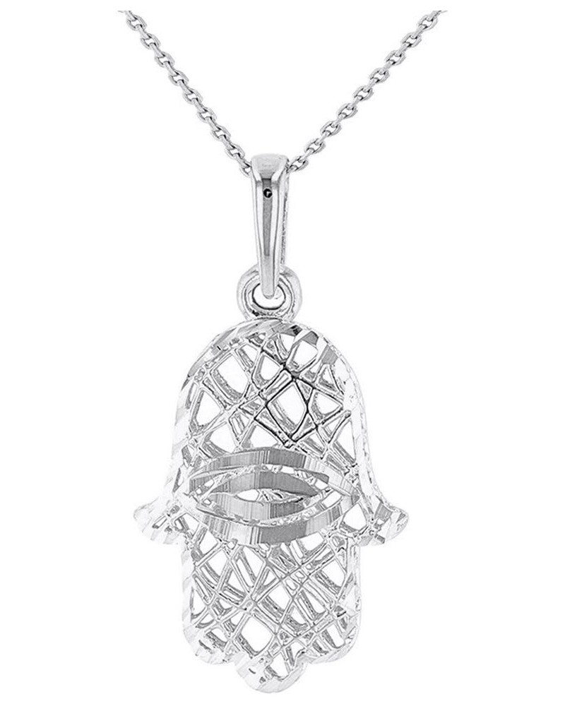 Textured 14K White Gold Hamsa Hand of Fatima with Evil Eye Pendant Necklace 20.0 Inches $81.40 Necklaces