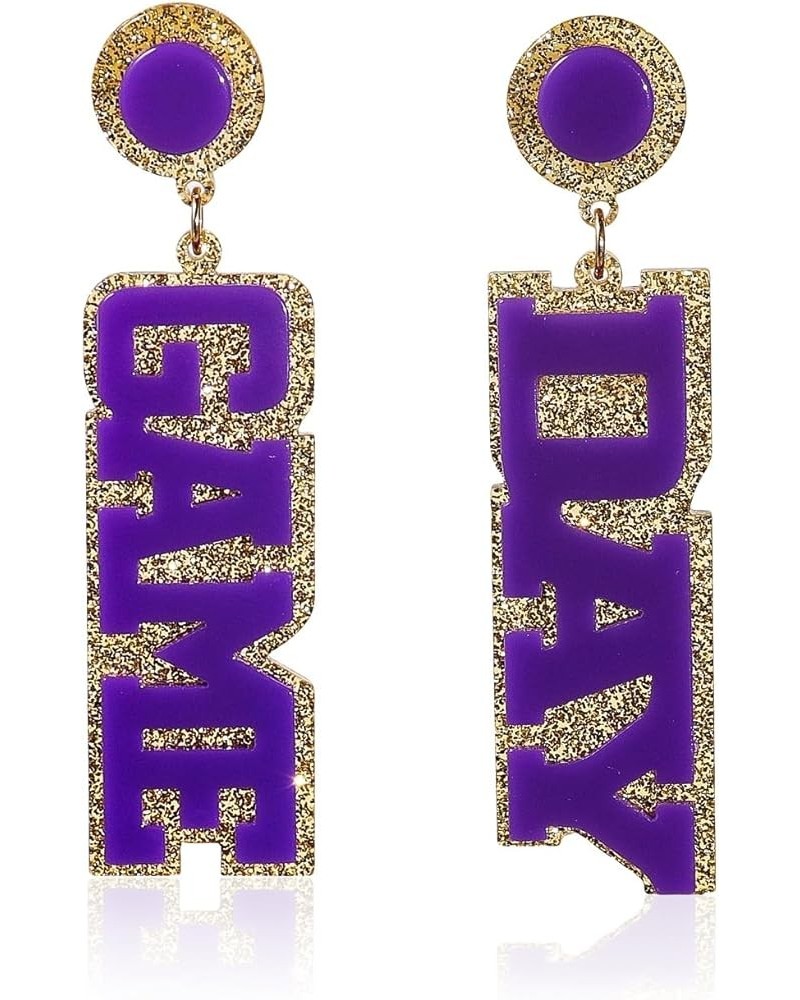 Acrylic Game Day Earrings Dangle Football Team Sports Fan Earrings for Women Purple Gold $6.83 Earrings