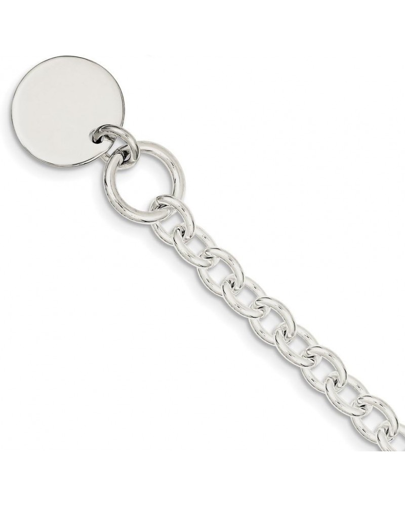 Solid 925 Sterling Silver Engravable Circular Disc on Unique Link Charm Bracelet 7.5" (Width - 20mm) $109.80 Bracelets