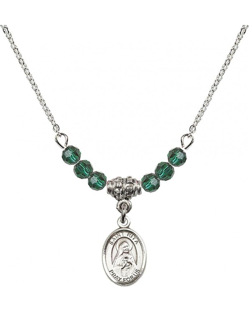 May Birth Month Bead Necklace with Catholic Patron Saint Petite Charm, 18 Inch Saint Rita of Cascia $32.51 Necklaces