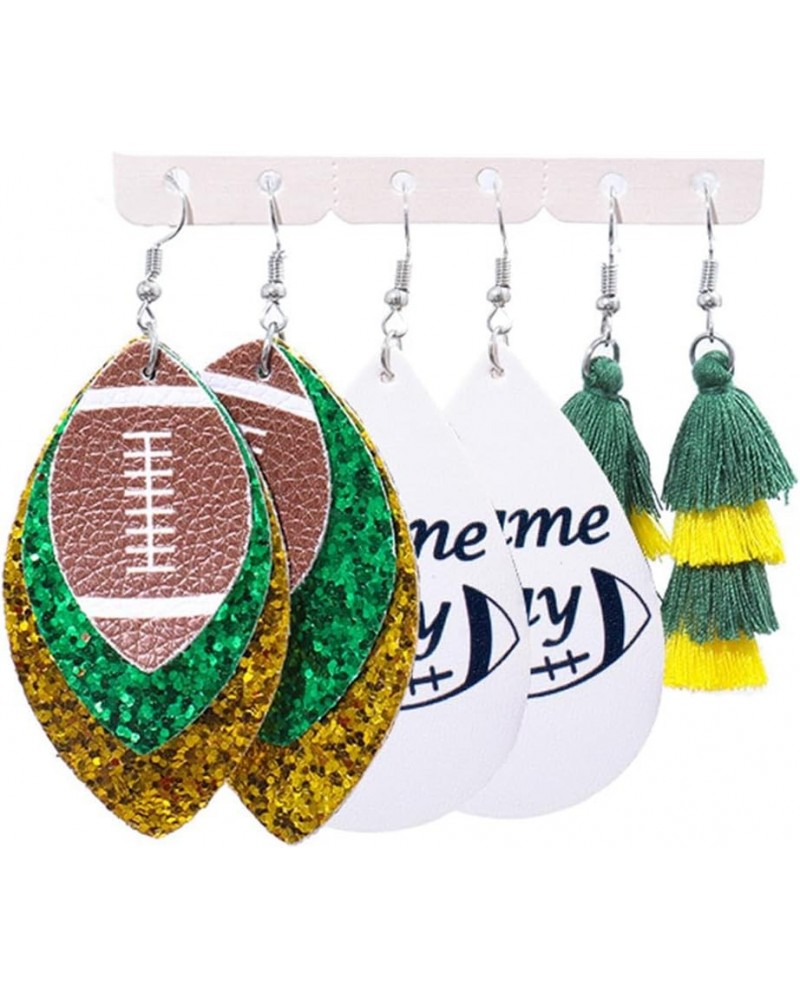 6/8/9Pairs Set Glitter Faux Leather Football Baseball Basketball Sports Teardrop Drop Dangle Earrings for Women Girls Gift Je...