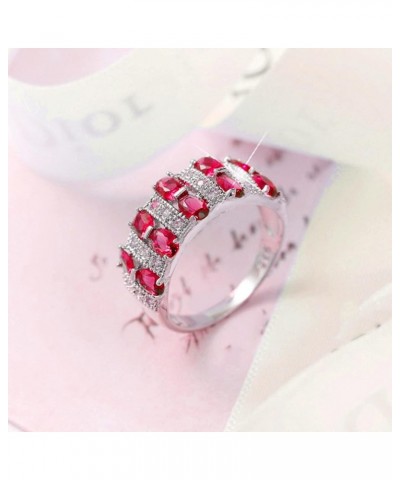 Friend Ring Silver Women Fashion Trend Single Full Diamond Zircon Ring Ladies Jewelry Nesting Rings for Women Red $8.84 Rings