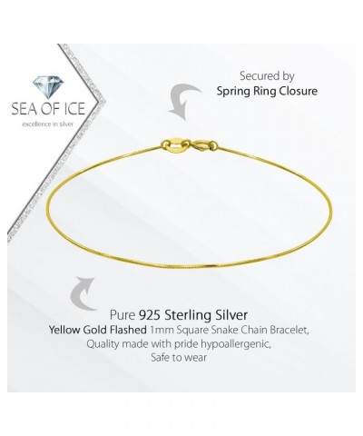 Sterling Silver 1mm Square Snake Chain Bracelet For Women, Size 7.25" Italy Yellow Gold Flashed Silver $9.11 Bracelets