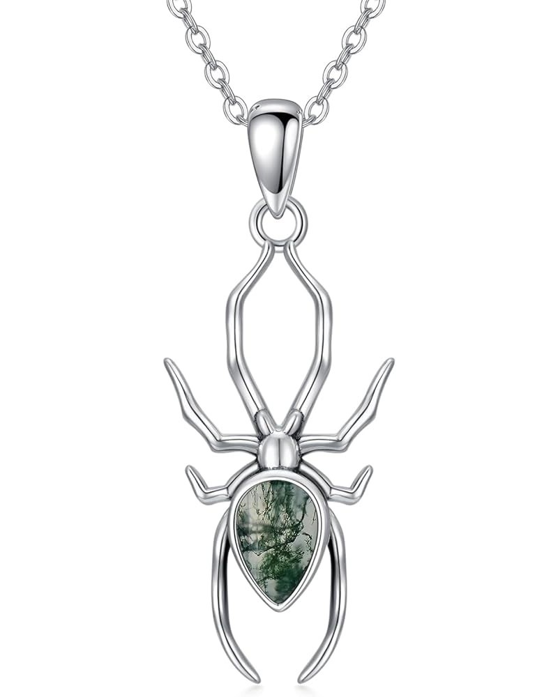 Spider/Bee/Ghost Necklace Sterling Silver Moss Agate Spider Pendant Necklaces Bee Jewelry Gifts for Women Girls Spider $18.50...