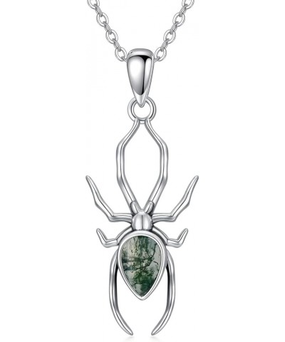 Spider/Bee/Ghost Necklace Sterling Silver Moss Agate Spider Pendant Necklaces Bee Jewelry Gifts for Women Girls Spider $18.50...