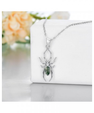 Spider/Bee/Ghost Necklace Sterling Silver Moss Agate Spider Pendant Necklaces Bee Jewelry Gifts for Women Girls Spider $18.50...