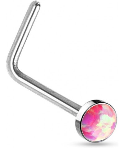 20G Synthetic Opal Set Flat Top PVD Over 316L Surgical Steel L bend Stud Nose Rings Steel/Pink $8.24 Body Jewelry