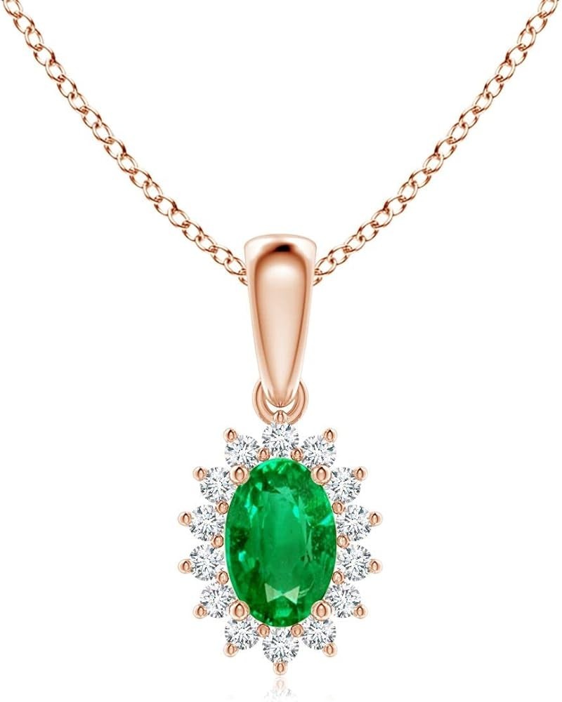 Natural Emerald Halo Solitaire Pendant Necklace for Women, Girls in 14K Solid Gold/Platinum | May Birthstone | Jewelry Gift f...