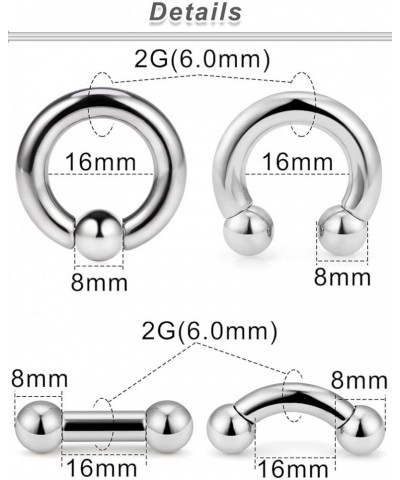 2G 4G 6G 8G Septum Rings Large Ear Gauges Earrings Stretching Kit 316L Surgical Steel Internally Threaded Big Septum Nose Ton...