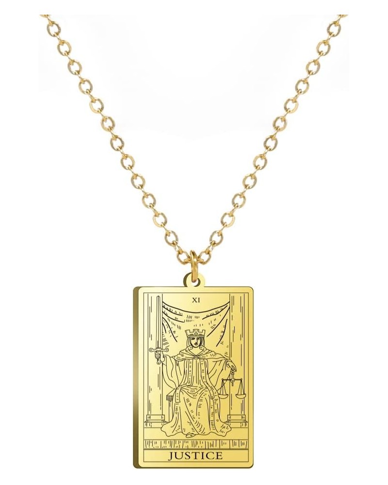 Stainless Steel Tarot Cards Necklace Vintage Tarot Jewelry Good Luck Amulet Pendants for Women Gold-JUSTICE $8.66 Necklaces