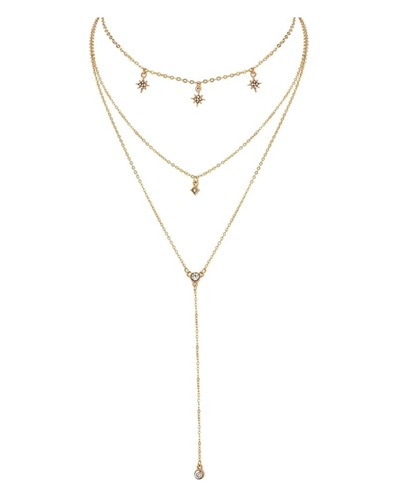 Gold Star Layered Necklace for Women Sexy Long Chain Dangle Y Necklace Cubic Zirconia Star Pendant Boho Layered Choker Neckla...