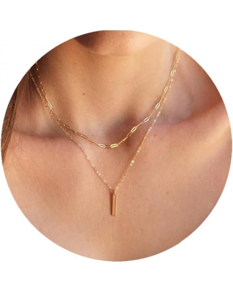 Layered Necklaces for Women Dainty 14k Gold Plated Cross Moon Choker Necklaces Simple Gold Layered Chain Pendant Necklaces Je...