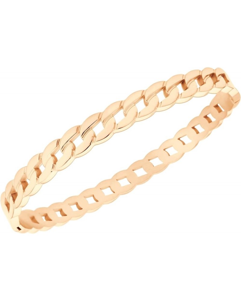 Stainless Steel Hinged Cuff Curb Link Bangle Bracelet for Women & Men Rose Gold $10.12 Bracelets