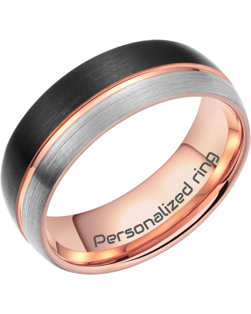 8mm Tungsten Carbide Wedding Ring Thin Side Rose Gold Line Band Brown Silver Brushed Black Silver-custom $9.46 Rings