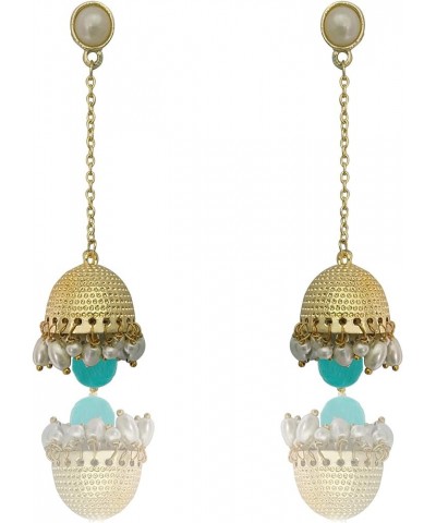 Traditional Long Indian Jhumka Jhumki Golden Dangle Earrings With Pearl For Women Green $7.55 Earrings