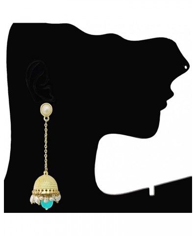 Traditional Long Indian Jhumka Jhumki Golden Dangle Earrings With Pearl For Women Green $7.55 Earrings