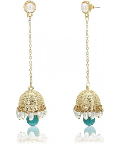 Traditional Long Indian Jhumka Jhumki Golden Dangle Earrings With Pearl For Women Green $7.55 Earrings