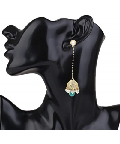 Traditional Long Indian Jhumka Jhumki Golden Dangle Earrings With Pearl For Women Green $7.55 Earrings