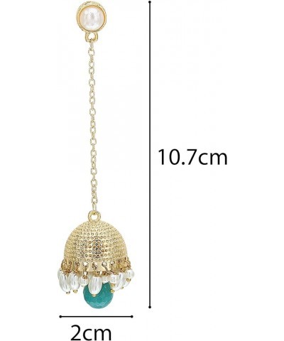 Traditional Long Indian Jhumka Jhumki Golden Dangle Earrings With Pearl For Women Green $7.55 Earrings