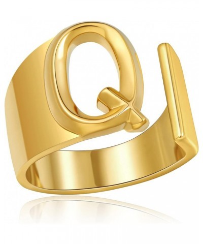 Initial Ring Gold Letter Rings for Women Chunky Gold Rings for Women Adjustable Rings Initial Jewelry Q-Gold $7.64 Rings