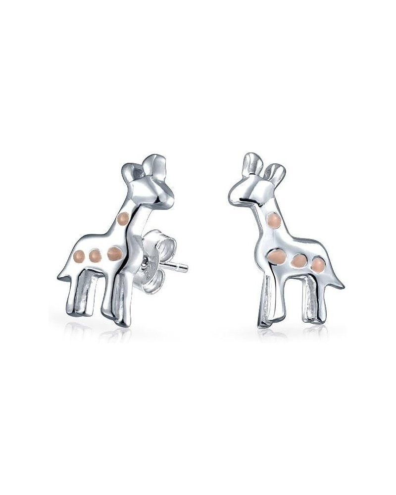 Tiny Delicate Pink Enamel Zoo Animal Giraffe Stud Earrings For Teen For Women .925 Sterling Silver $10.79 Earrings