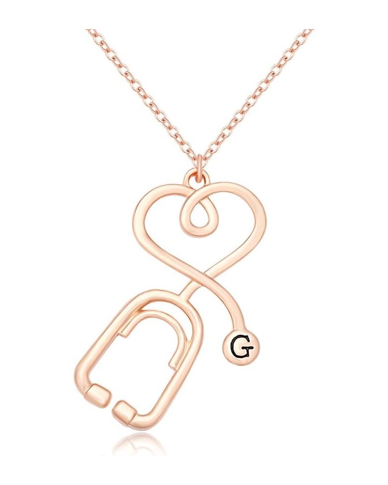 Rose Gold Medicine Stethoscope Heart Necklace Initial Necklace for Doctor Nurse G $9.01 Necklaces