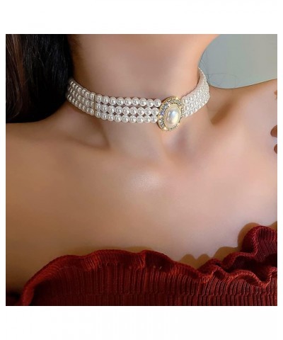 Triple Strand Pearl Choker Necklace Dainty Rhinestones Pearls Chunky Short 1920s Choker Necklace Prom Party for Women and Gir...