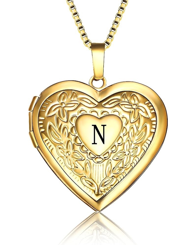 Love Heart Locket Necklace That Holds Pictures, Initial Alphabet A-Z Photo Lockets Letter N $8.61 Necklaces