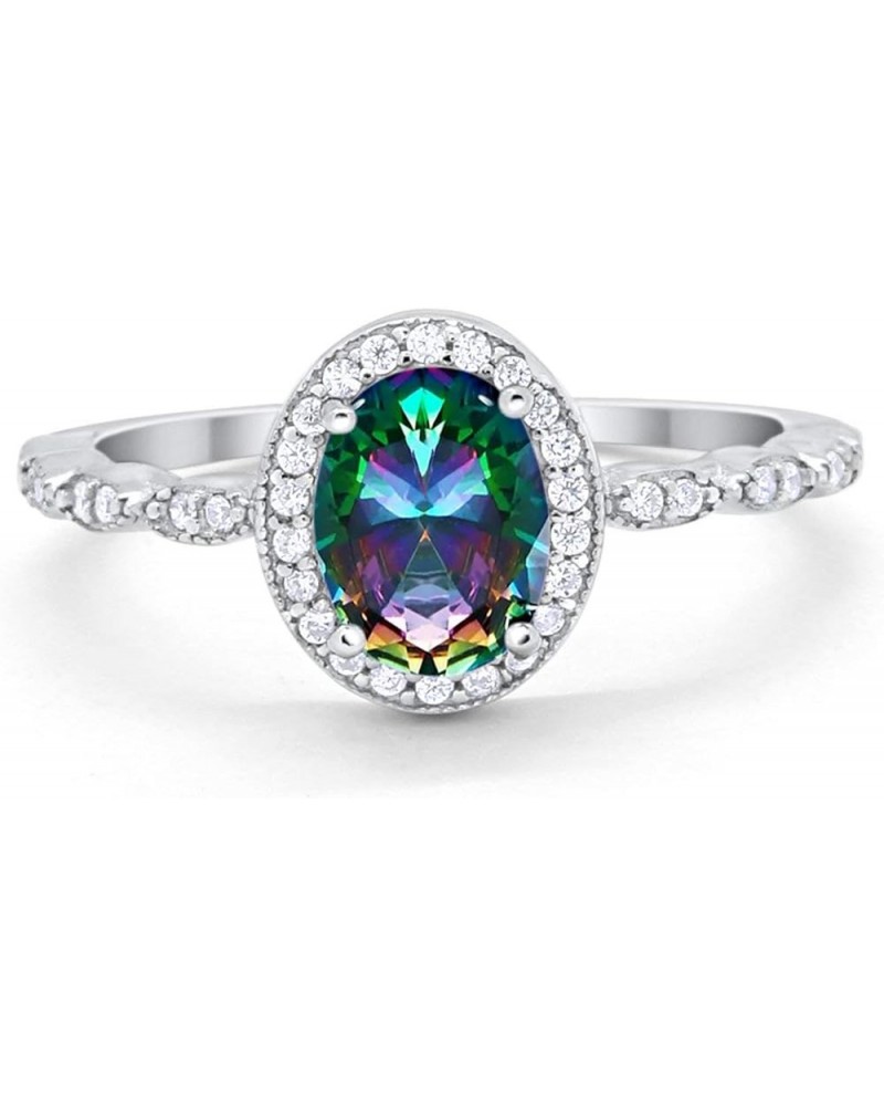 Oval Art Deco Wedding Engagement Ring Halo Bridal 925 Sterling Silver Choose Color Simulated Rainbow CZ $11.96 Rings