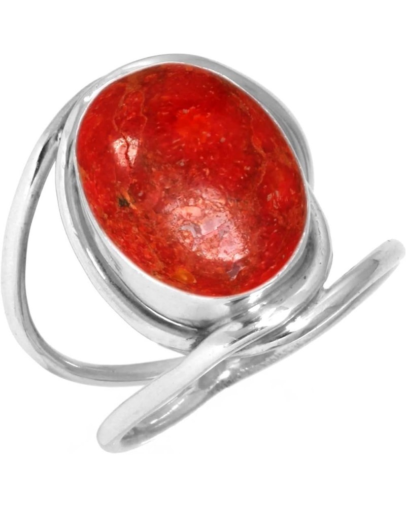 925 Sterling Silver Handmade Ring for Women 10x14 Oval Gemstone Boho Silver Jewelry for Gift (99049_R) Sponge Coral $20.07 Rings