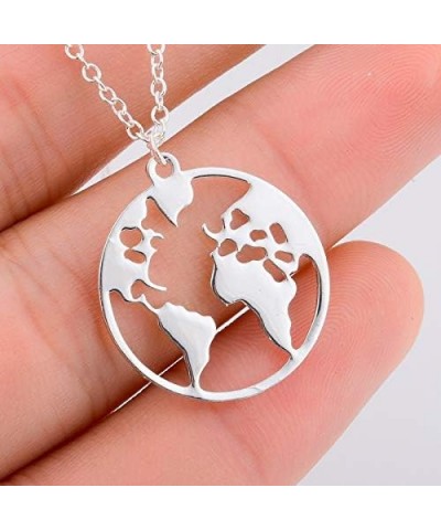 Vintage Round Origami World Map Necklace Women Geometric Earth Globe Map Necklace Circle Pendants Choker Jewelry 18 Silver $1...