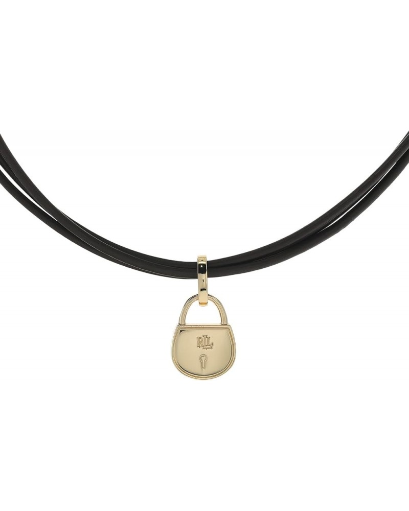 Leather Padlock Necklace One Size Gold/Dark Brown $27.74 Necklaces