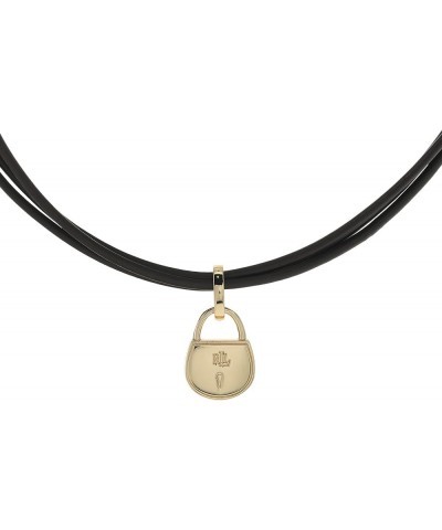 Leather Padlock Necklace One Size Gold/Dark Brown $27.74 Necklaces