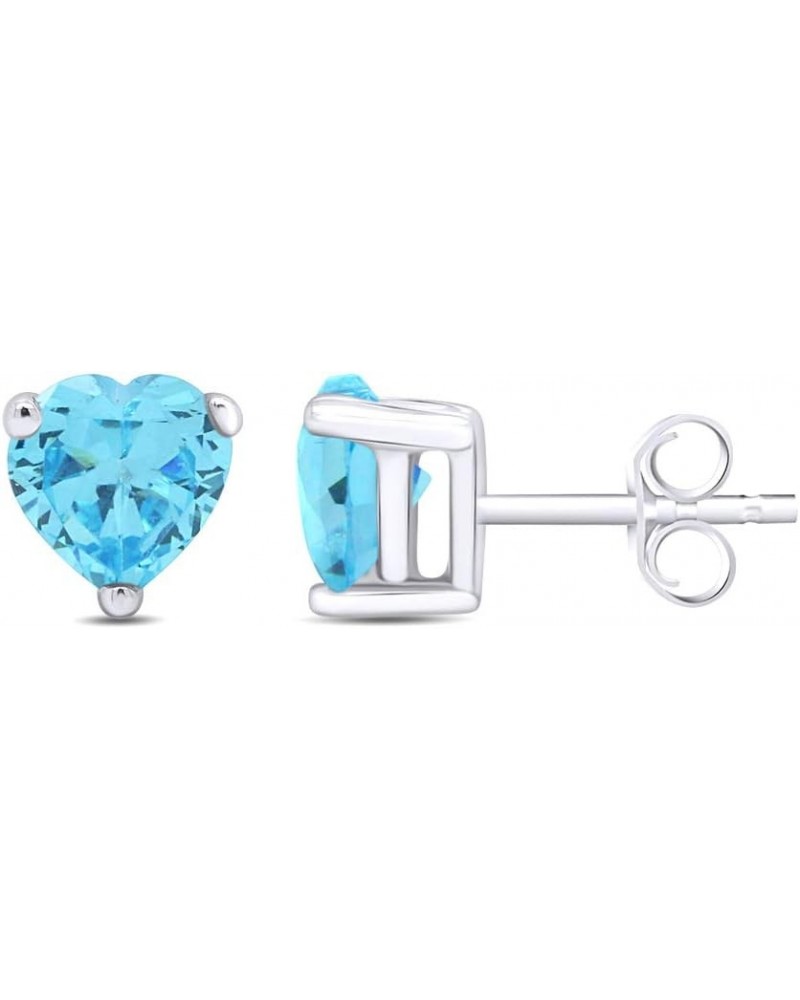 Heart Shape Simulated Birthstone Stud Earrings in 14K White Gold Over Sterling Silver Simulated Aquamarine $9.34 Earrings