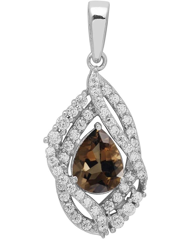 Multi Choice Pear Shape Gemstone 925 Sterling Silver Single Stone Cluster Accents Pendant Jewelry smoky-quartz $12.70 Pendants