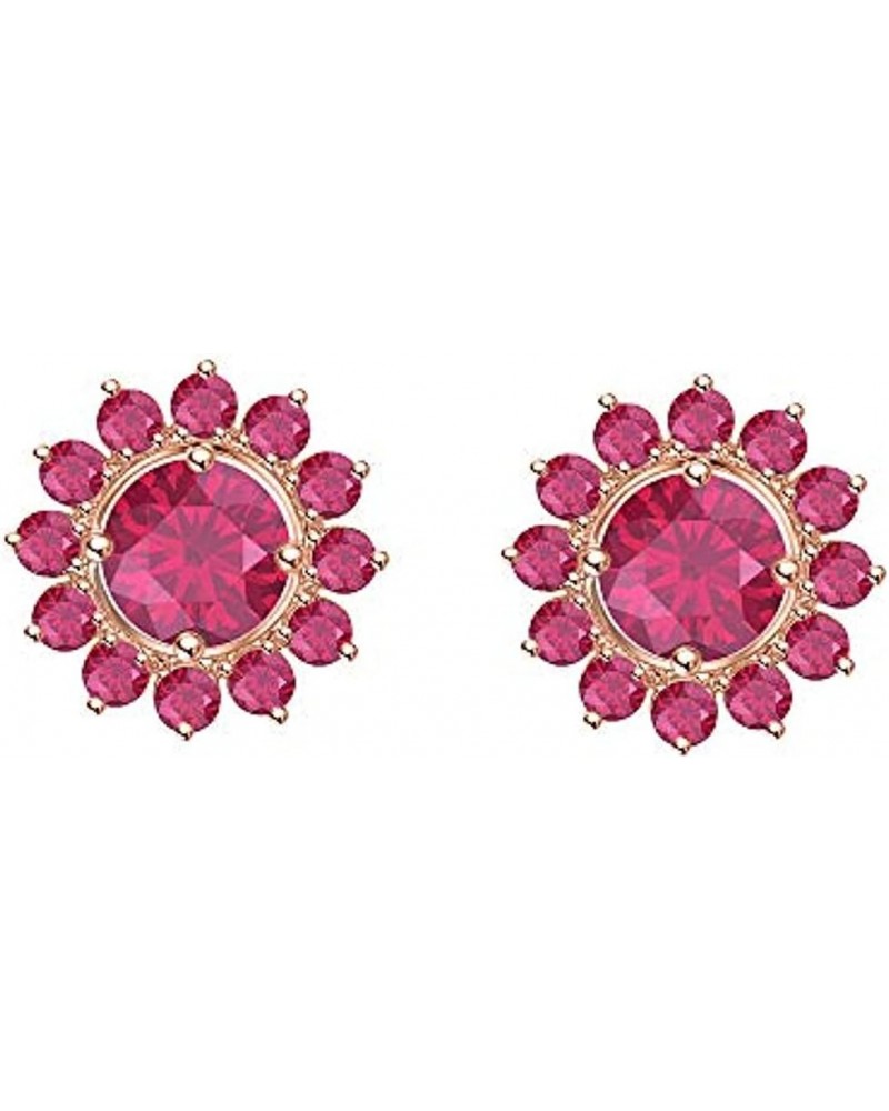 Round Cut Ruby 925 Sterling Silver 14K Gold Over Diamond Gemburst Halo Jacket Set Stud Earring for Women's rose-gold finish $...