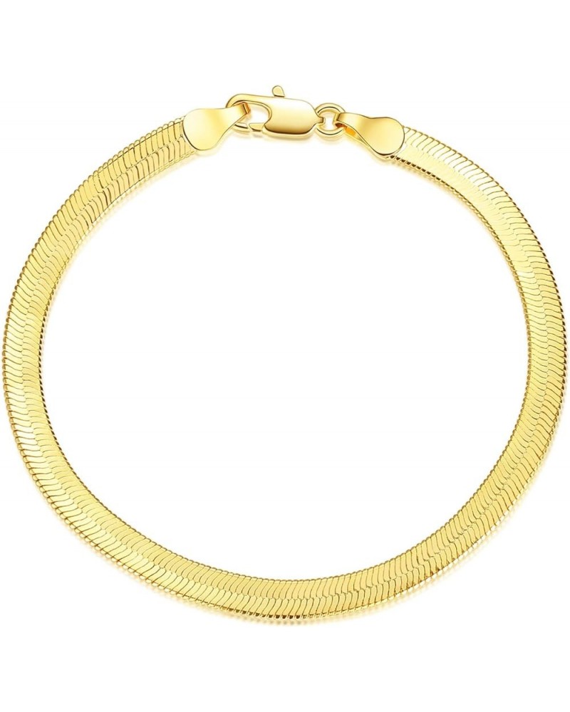 Real Gold Plated Snake Chain Bracelet Flat Herringbone Chain Link Bracelet for Women Teen Girls 7INCH 4.5MM 7MM Snake Bracele...