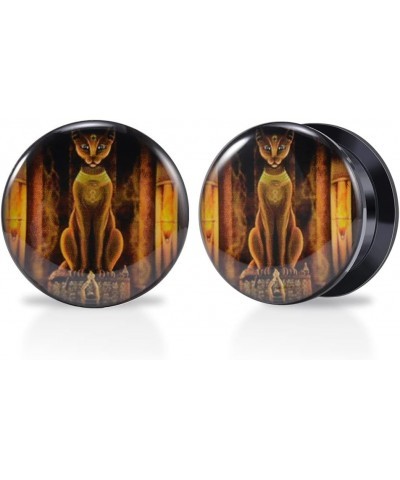 1 Pair Acrylic Solid Screw On Ear Plugs Tunnels Resin Allergy Free Stretcher Egyptian Cat Goddess Egypt Mythology Color Drawi...