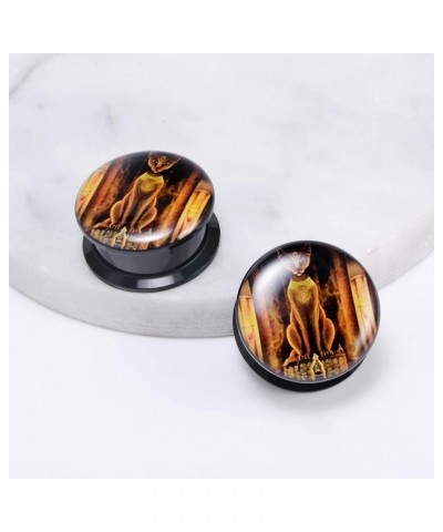 1 Pair Acrylic Solid Screw On Ear Plugs Tunnels Resin Allergy Free Stretcher Egyptian Cat Goddess Egypt Mythology Color Drawi...