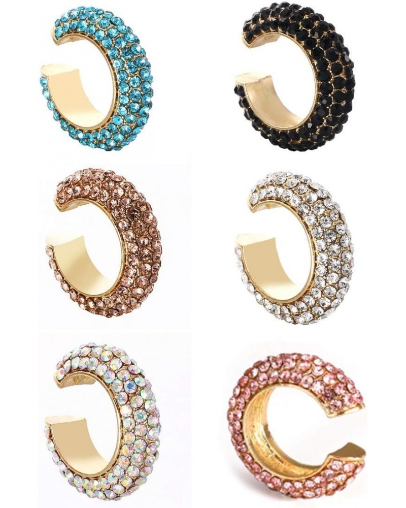 6 Pcs Non Pierced CZ Ear Cuffs Earring Bohemia Stackable Rhinestone C-shape Earrings Colorful Cartilage Ear Clips for Women G...