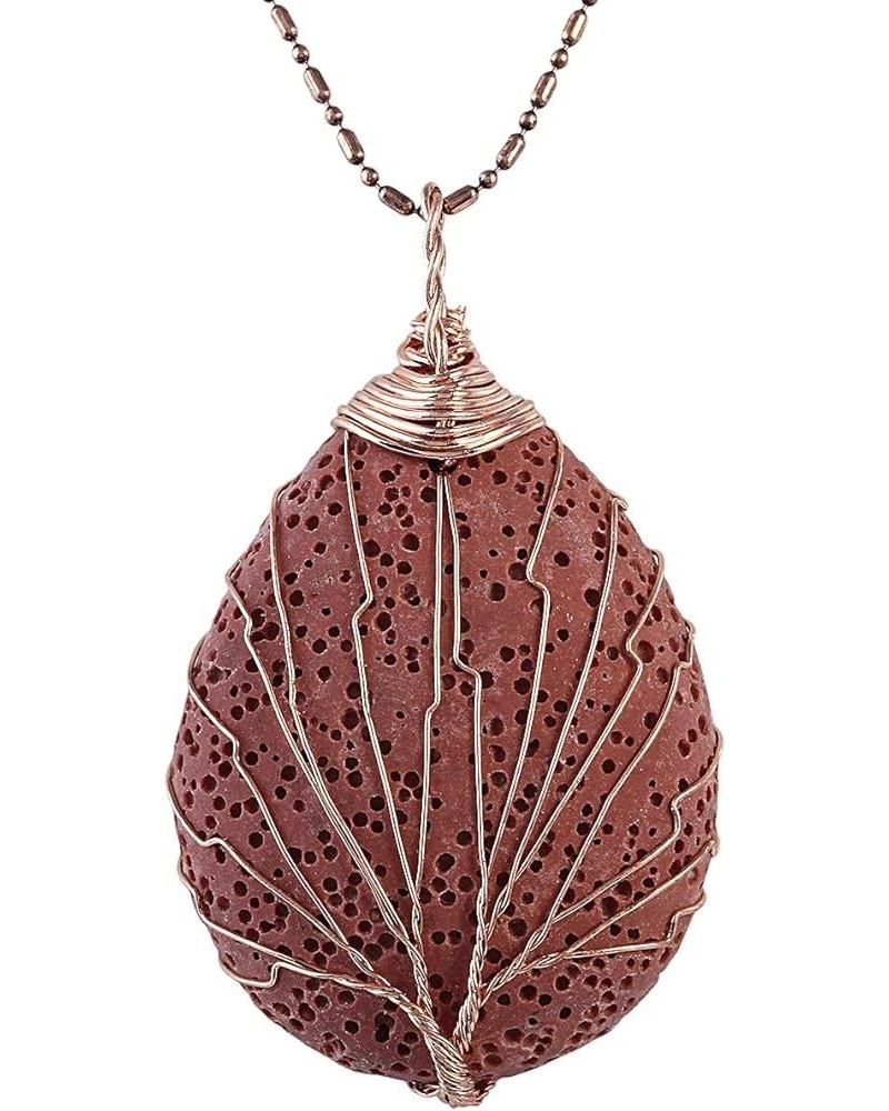 Tree of Life Pendant Necklace, Teardrop Shape Healing Crystals Jewelry for Women pink lava rock $9.50 Pendants